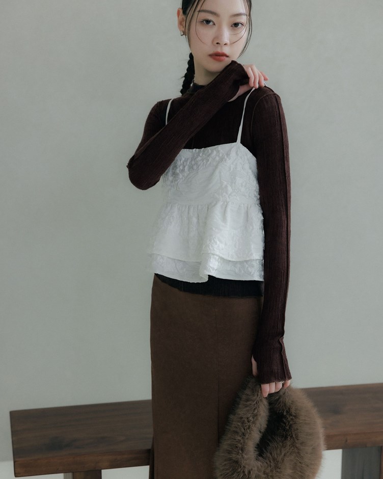 仿舊立體縫線套指長袖上衣