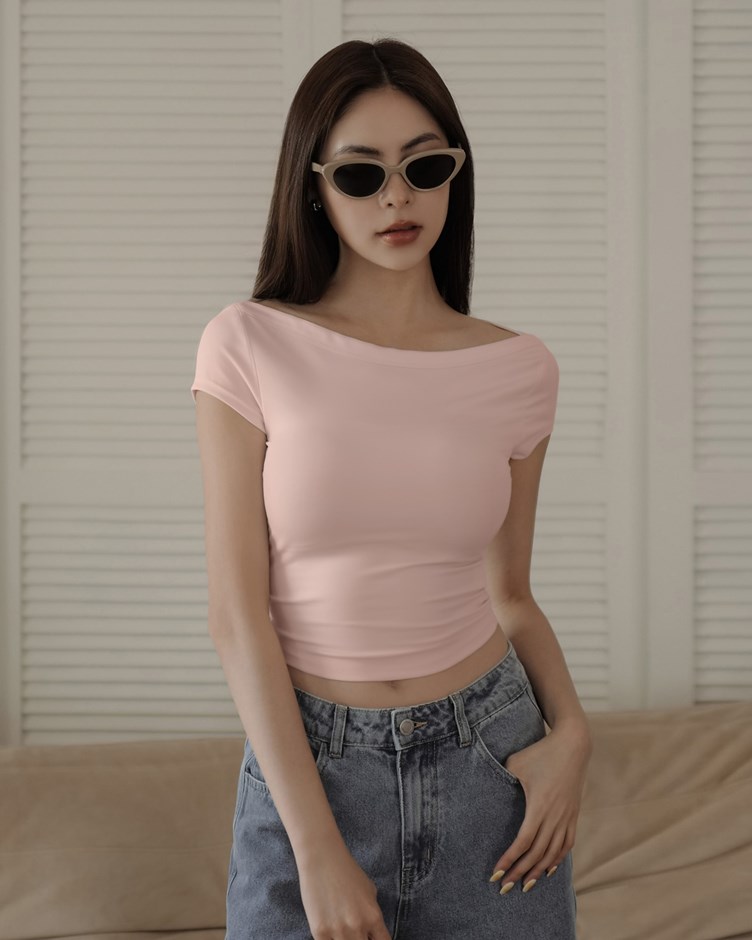 船型領包袖棉質TEE