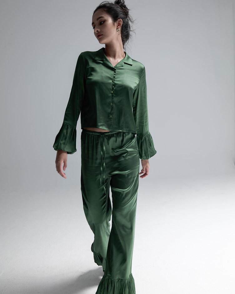 緞光荷葉套裝-長褲
