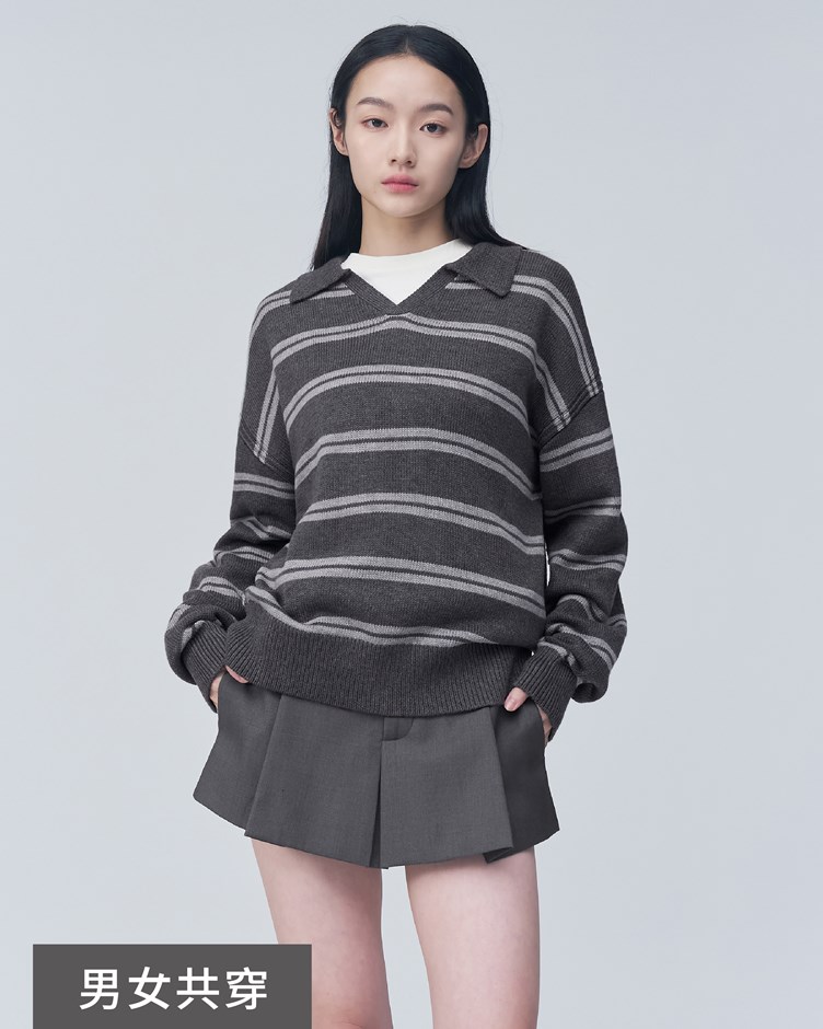 中性條紋針織套頭上衣