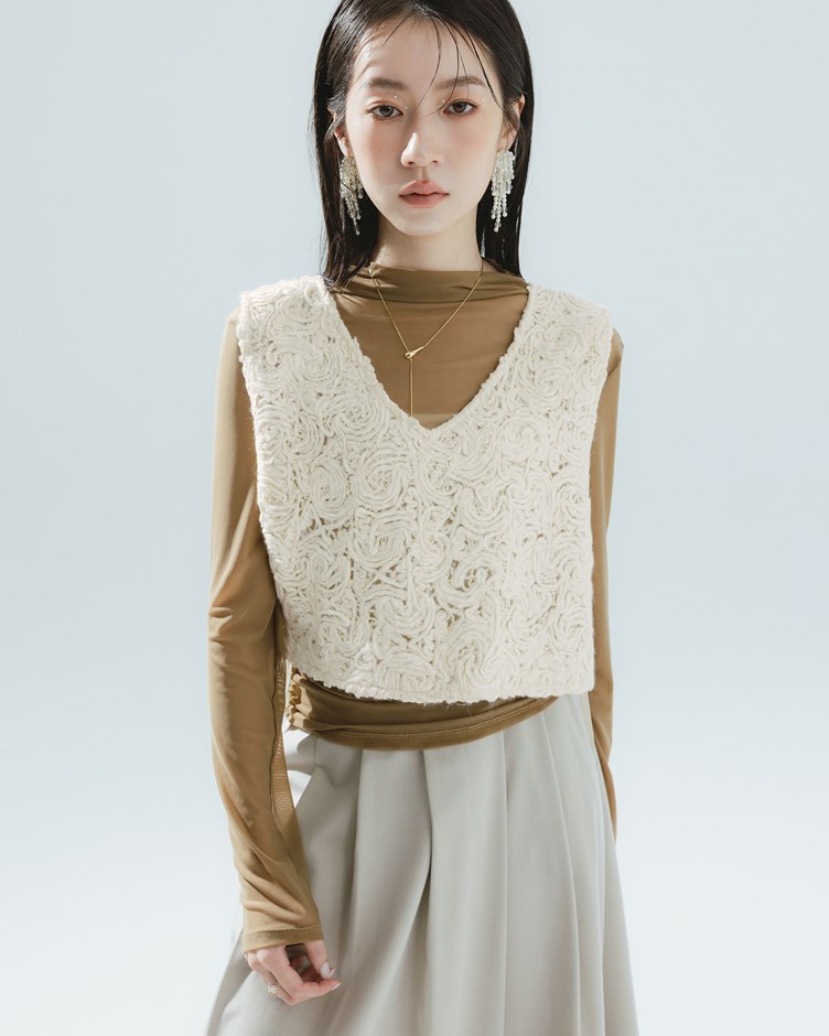 側綁帶立體毛線條背心