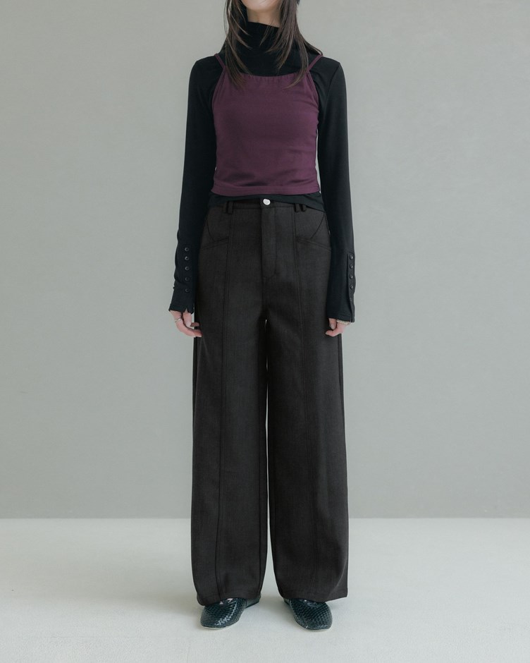 磨毛紋理裝飾線直筒長褲