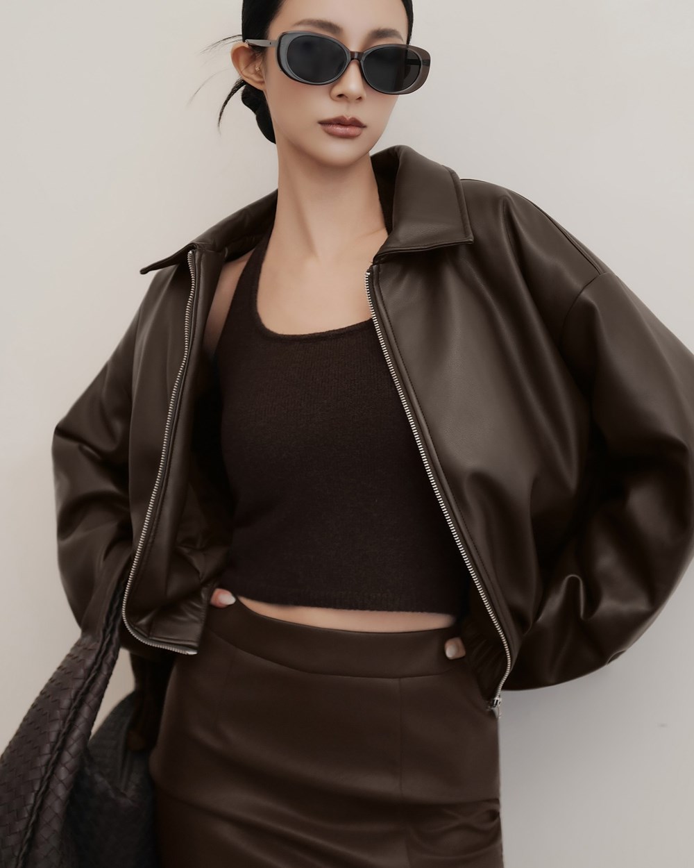 皮革鋪棉拉鍊外套