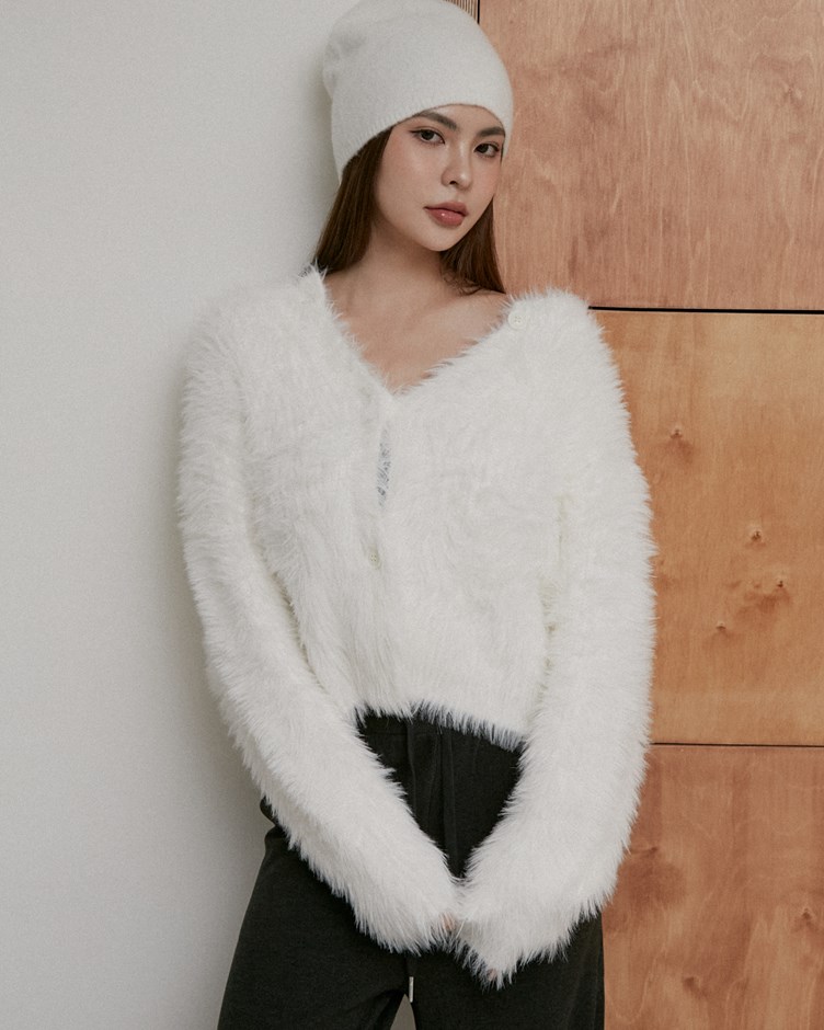 仿貂毛柔軟開襟外套