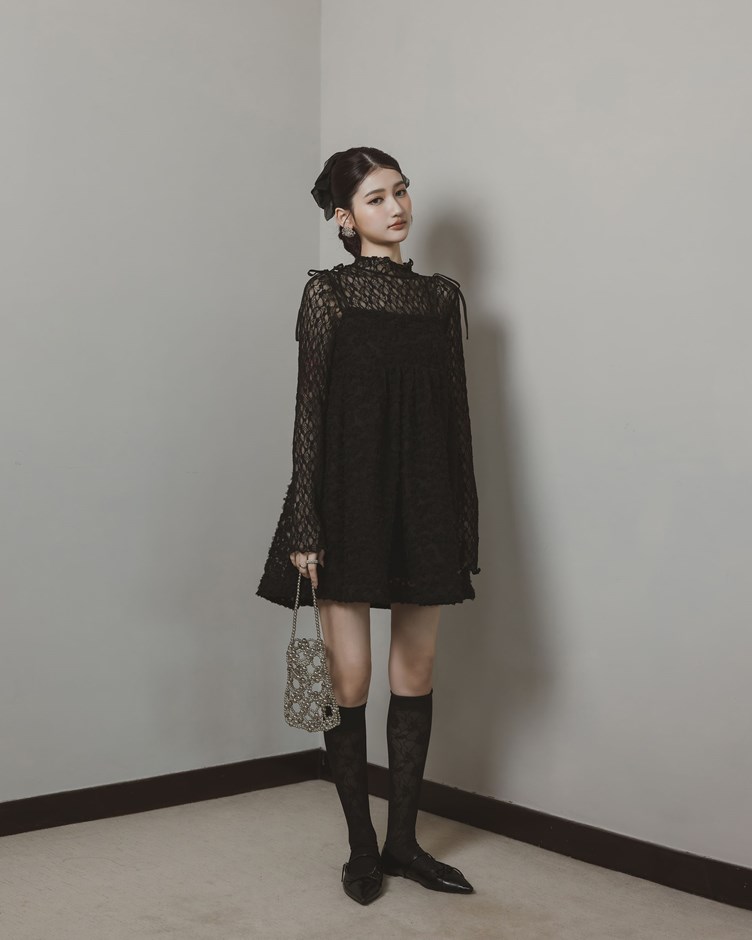 立體花花綁帶短洋裝