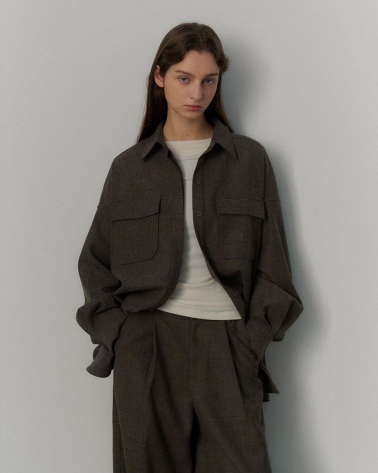 質感混色毛呢襯衫外套