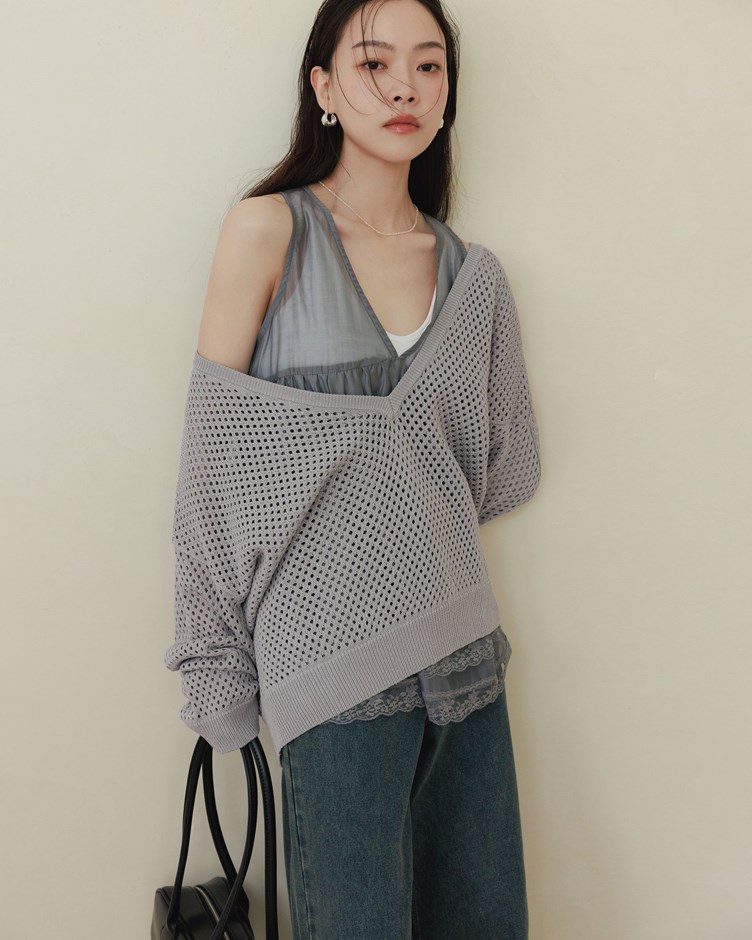 洞洞V領針織罩衫