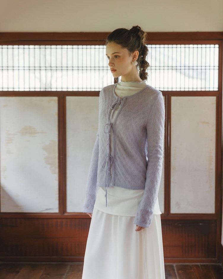 簍空馬海毛綁帶針織上衣