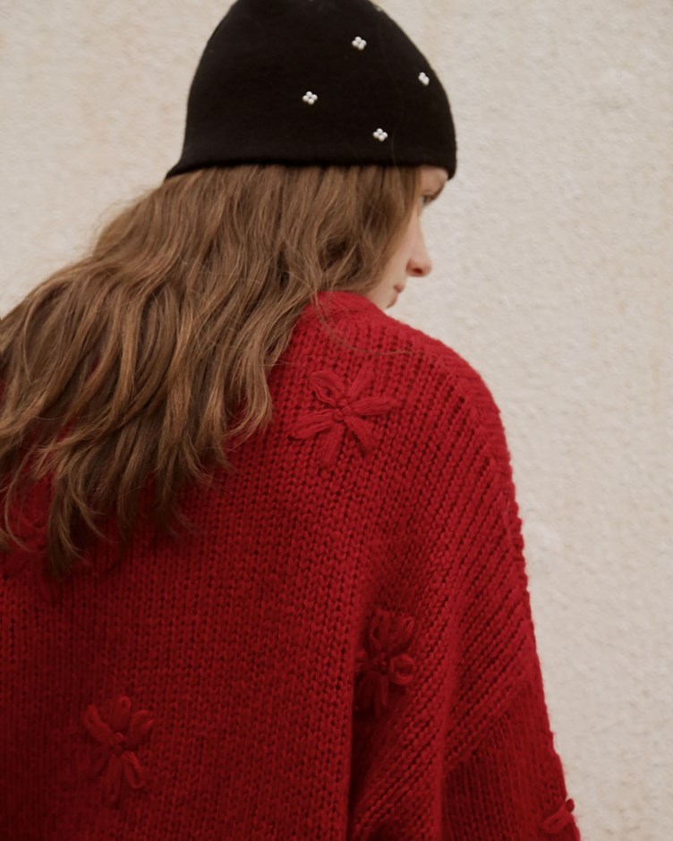 粗針立體花朵造型針織毛衣