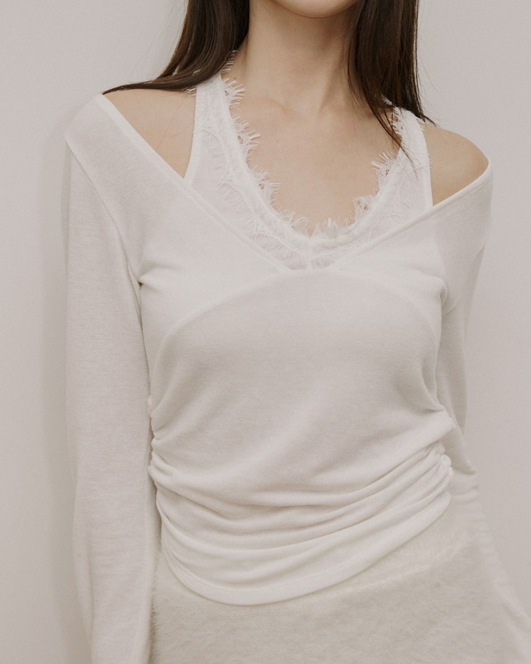 12 蕾絲繞脖假兩件長袖上衣