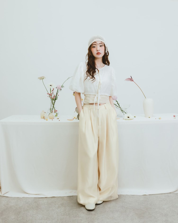 雙層仙女紗打褶西裝長褲