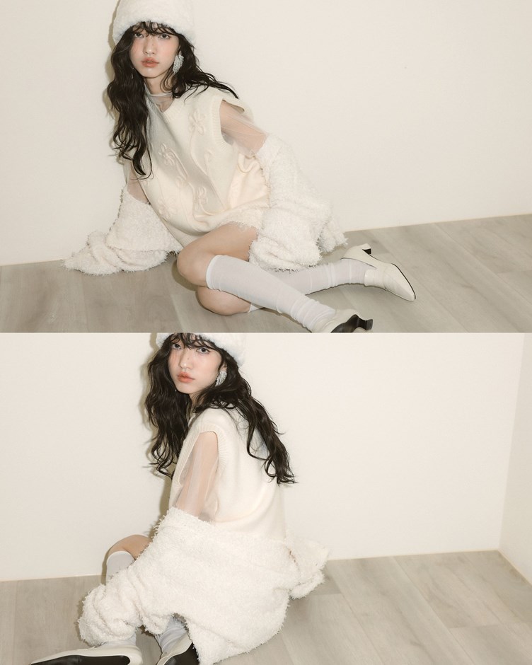 花朵線條針織背心