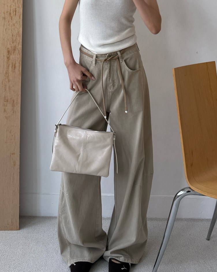 立體車線直筒寬褲(附綁繩)