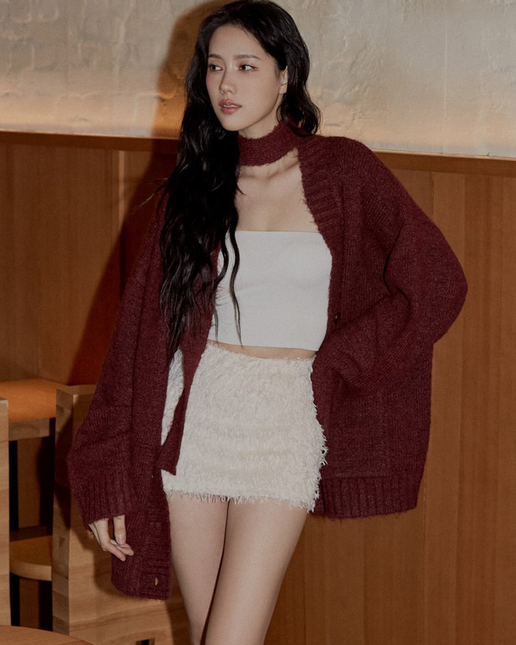 寬鬆針織開襟外套(附綁帶)