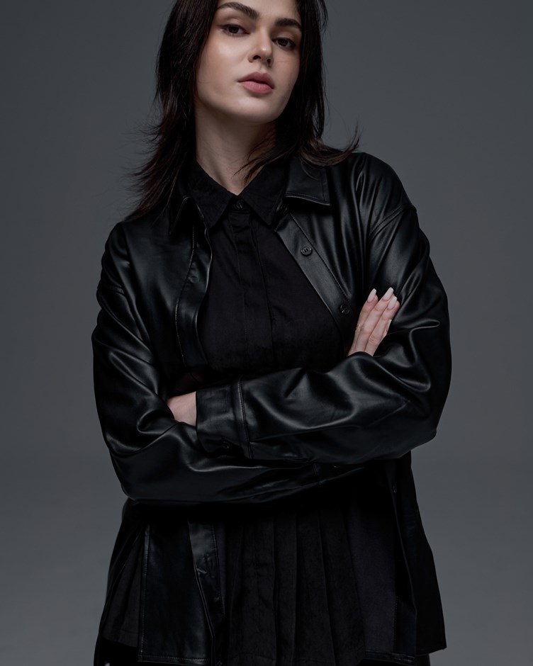 極簡棉質皮革襯衫