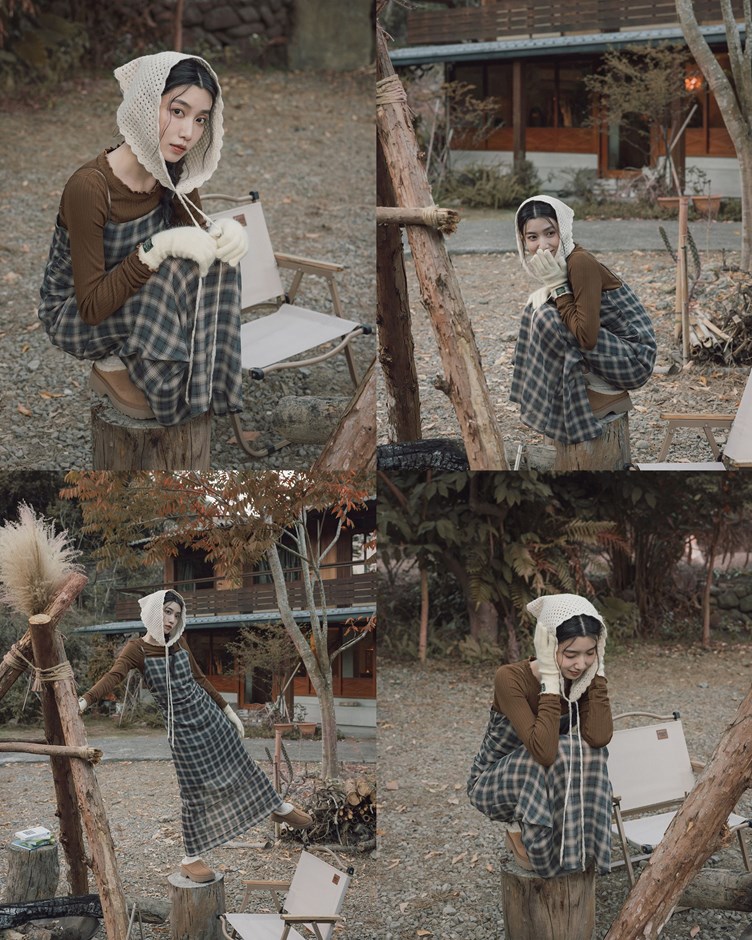 木耳邊配色坑條長袖