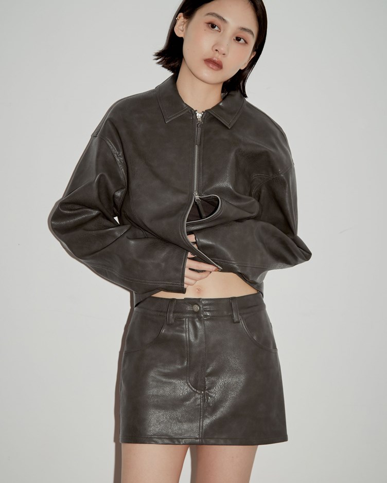 率性紋理皮革短裙