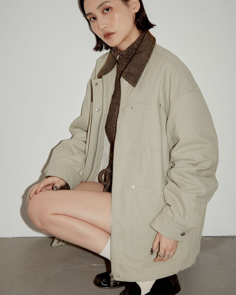 洗舊感燈芯絨領片鋪棉夾克