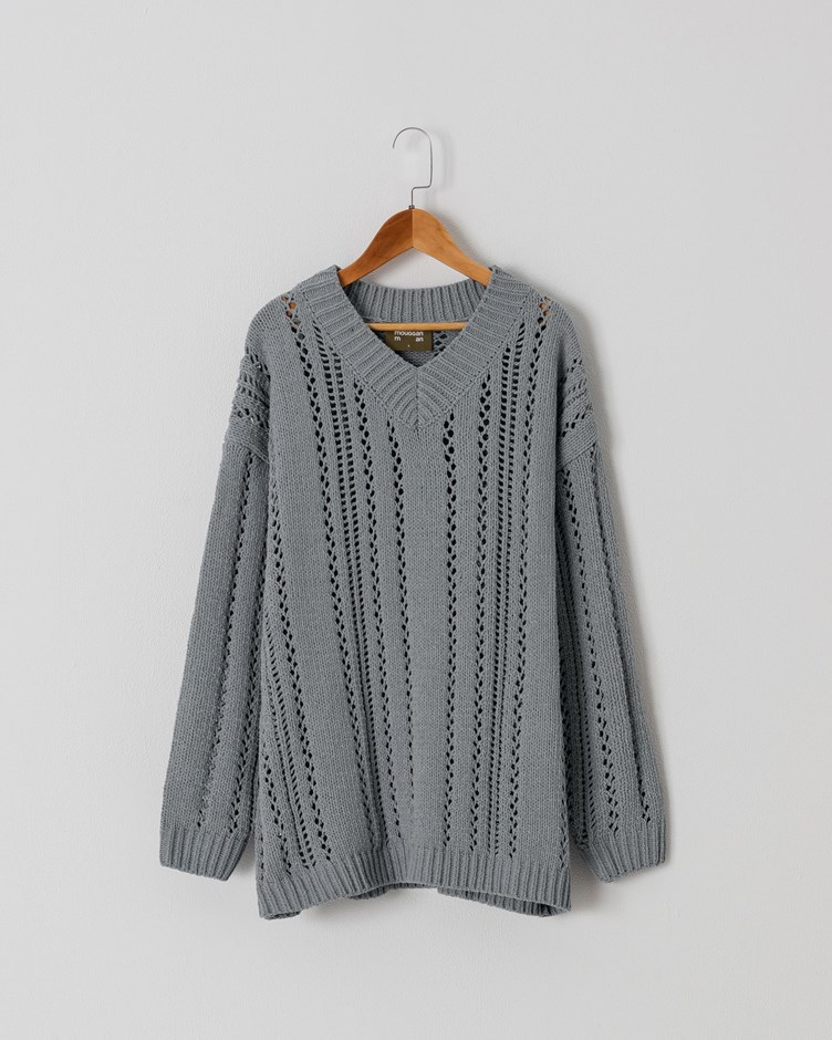 雪尼爾織紋V領毛衣