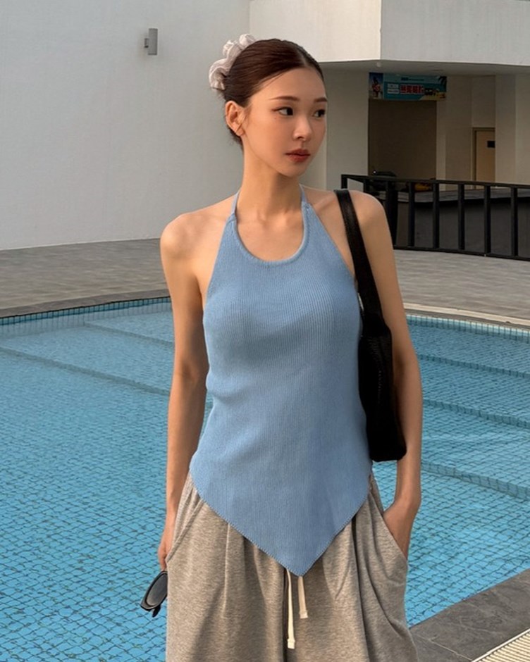 美背綁帶坑條針織背心