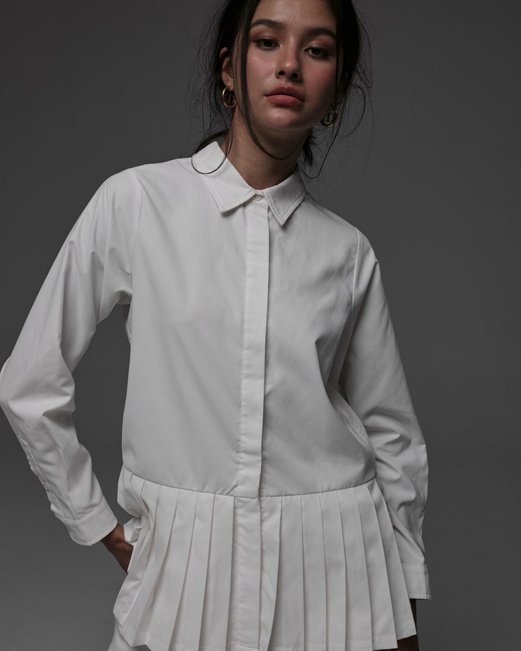 百褶光影襯衫短洋裝