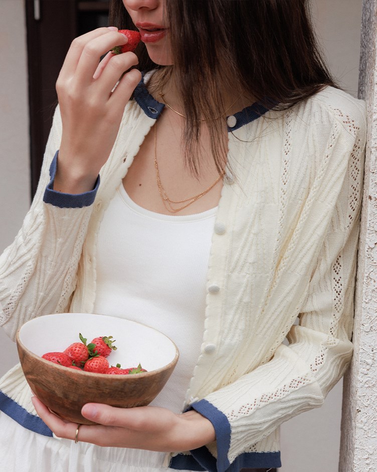 配色排釦紋路針織外套