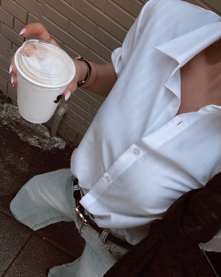 寬直紋仿麻感襯衫