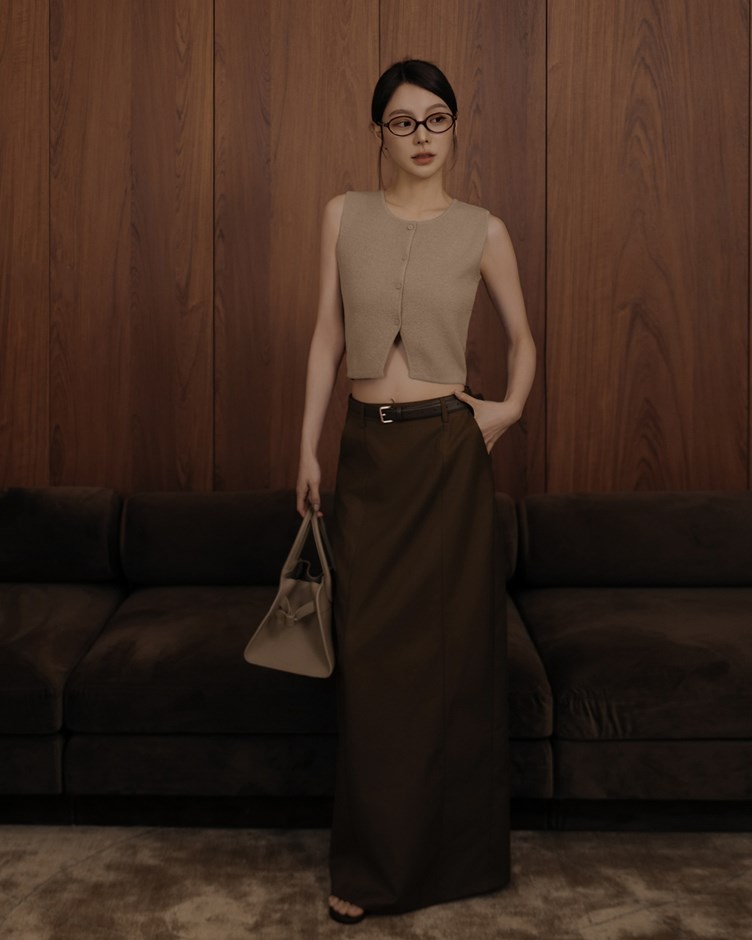 壓線開岔西裝長裙