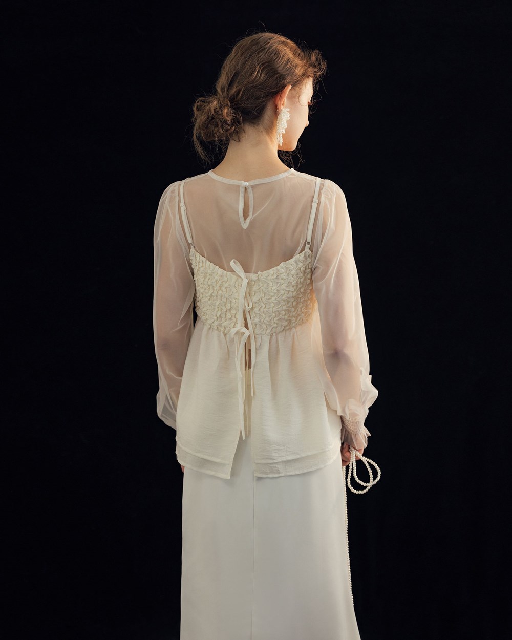 珍珠皺褶層次拼接背心