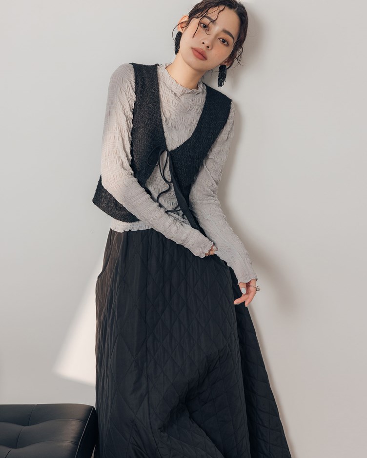 圓點織紋毛毛綁帶背心