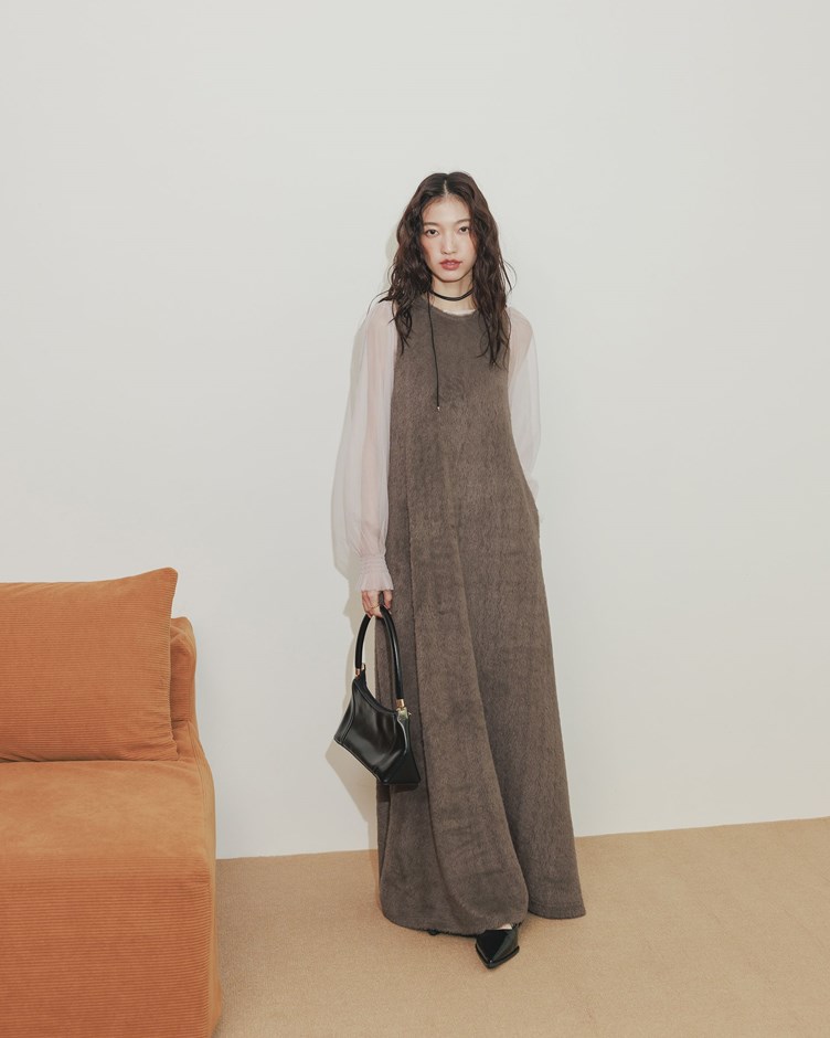 細柔毛毛背心長洋裝