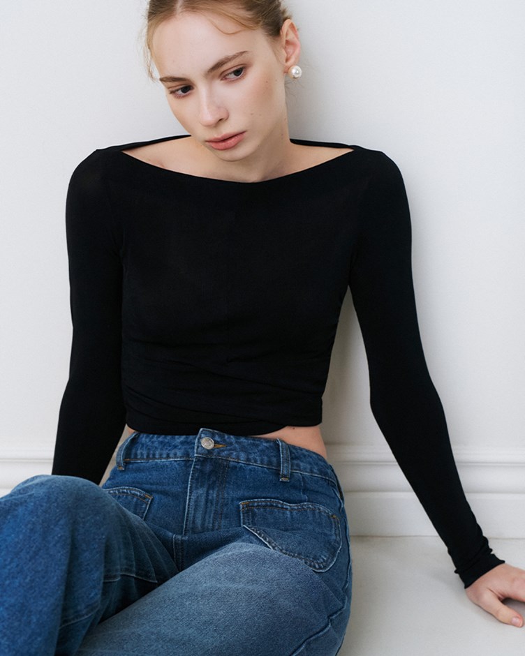 微光彈力船領造型上衣