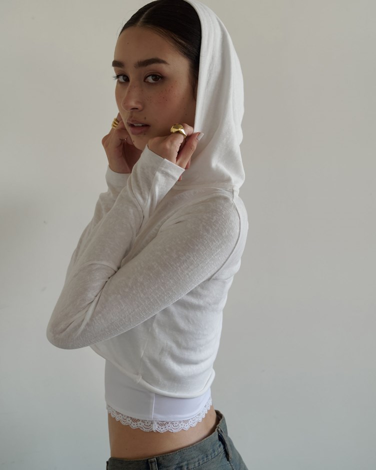 捲邊雪花感連帽上衣