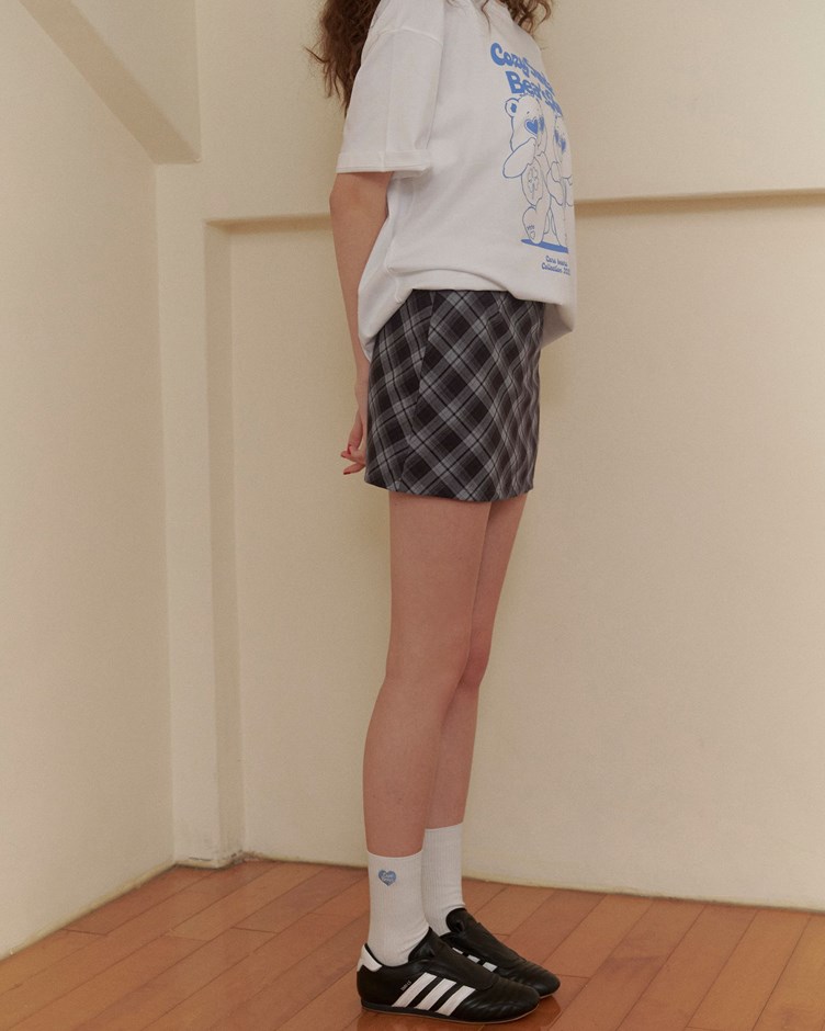 無腰結格紋A字短裙