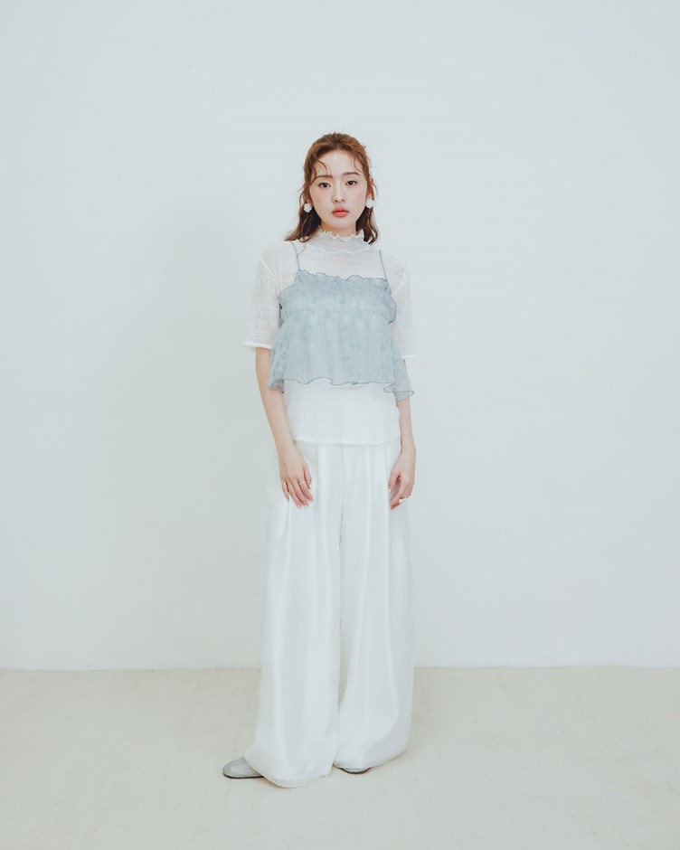雙層仙女紗打褶西裝長褲