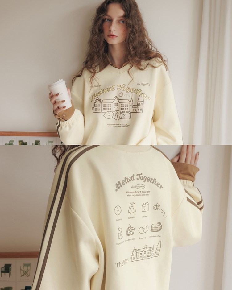 奶油蜂蜜小鎮撞色雲朵棉大學TEE