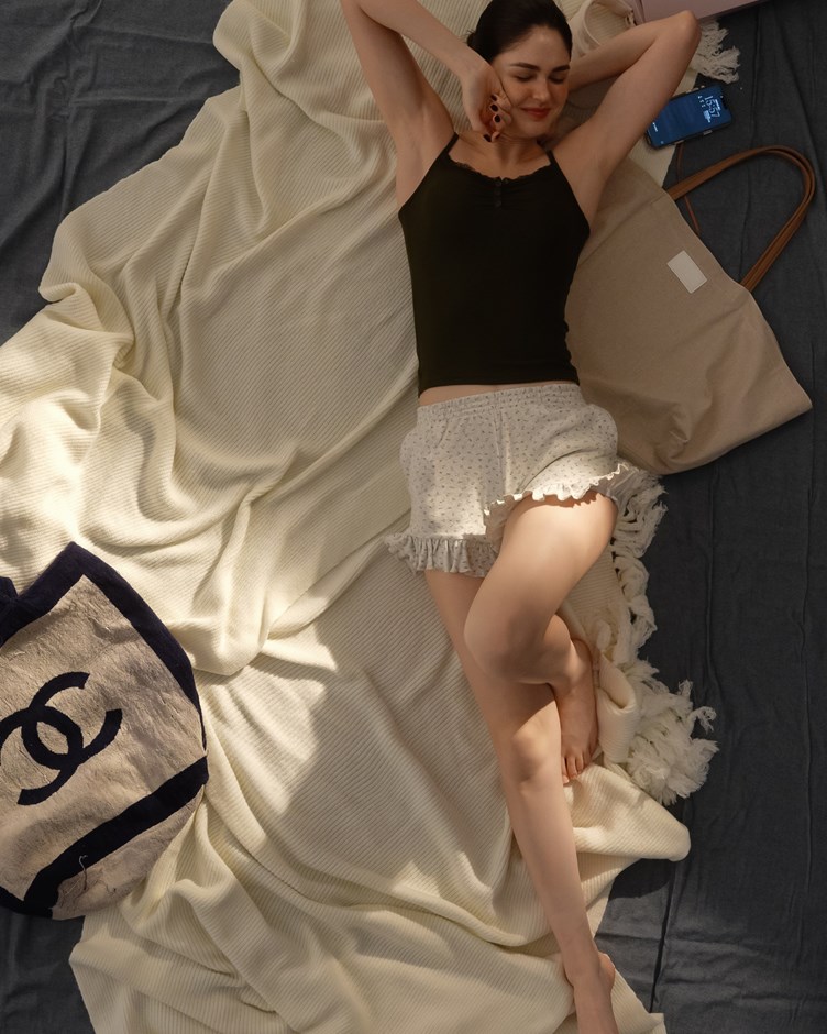 純棉花語荷葉邊純棉短褲