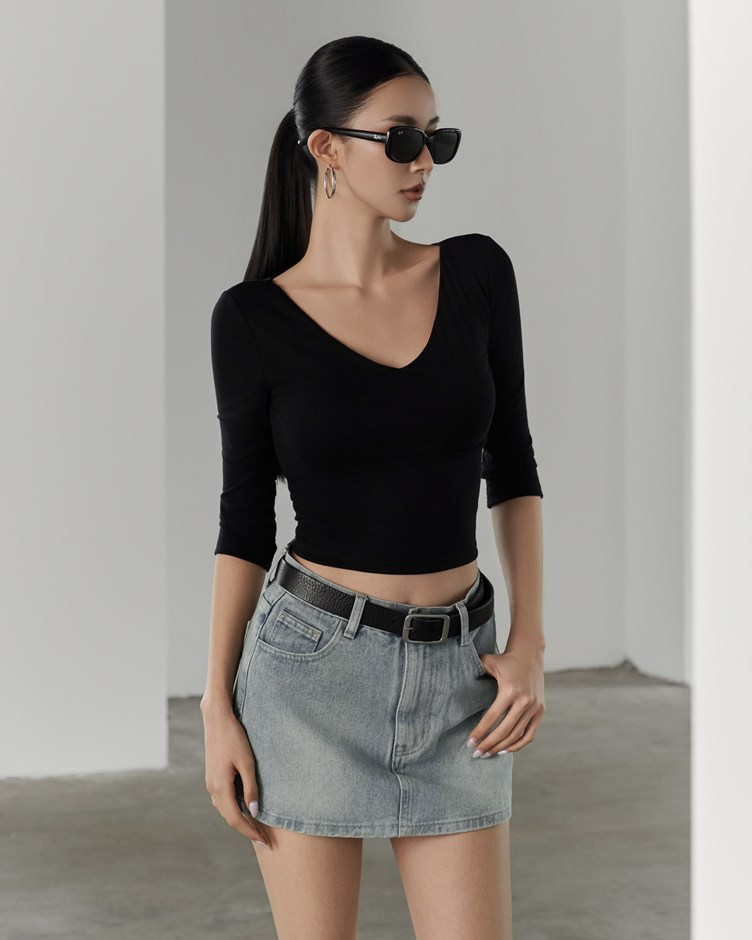 棉質V領七分袖BRATOP