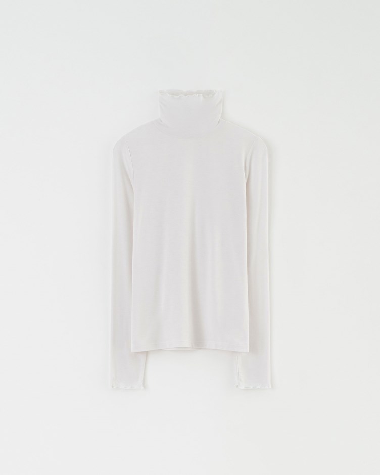 舒適柔膚木耳捲邊高領上衣