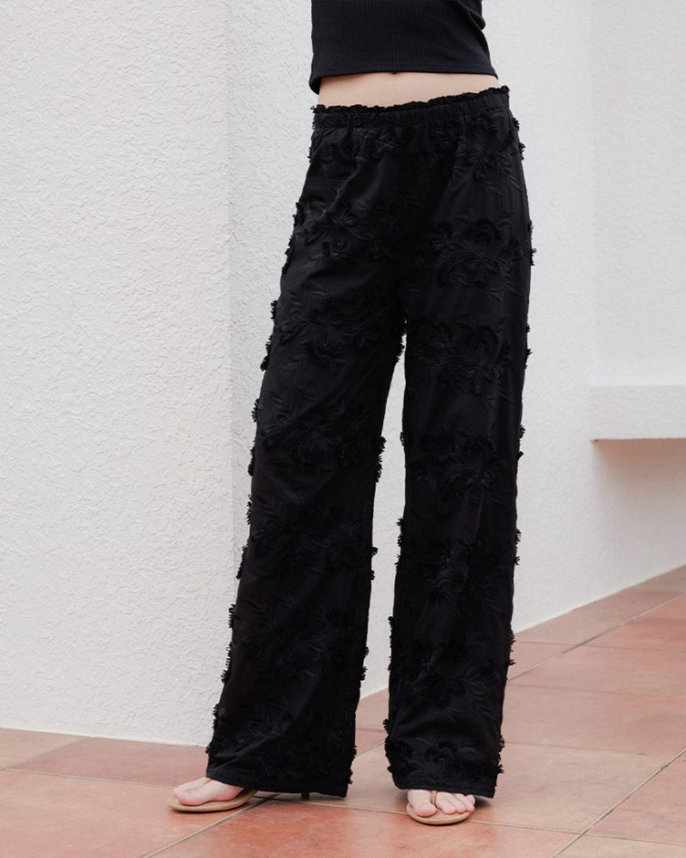 立體花朵蕾絲寬褲