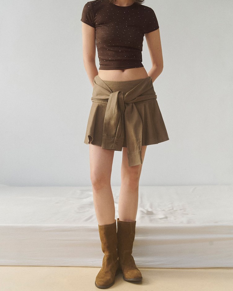 水洗襯衫綁帶造型短裙(裙子+綁帶)