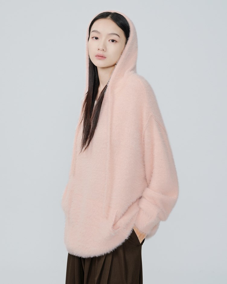 水貂毛針織連帽上衣