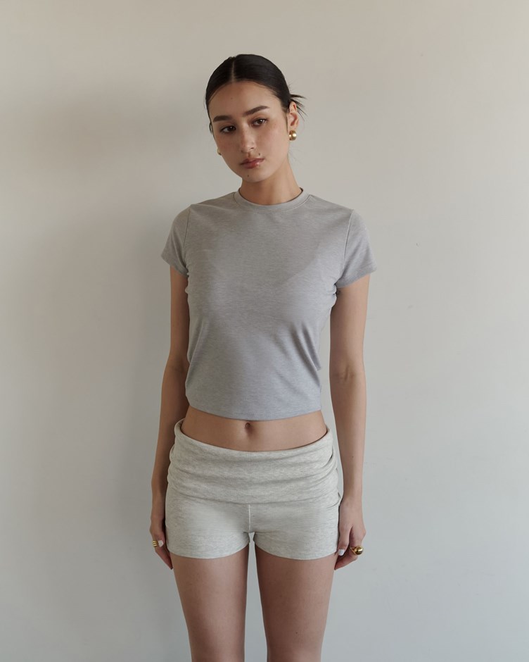 舒彈羅紋寬腰結顯瘦短褲