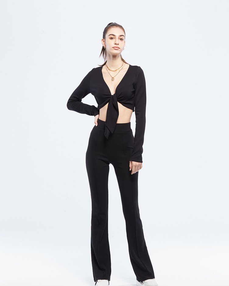 tie-front elasticity cardigan