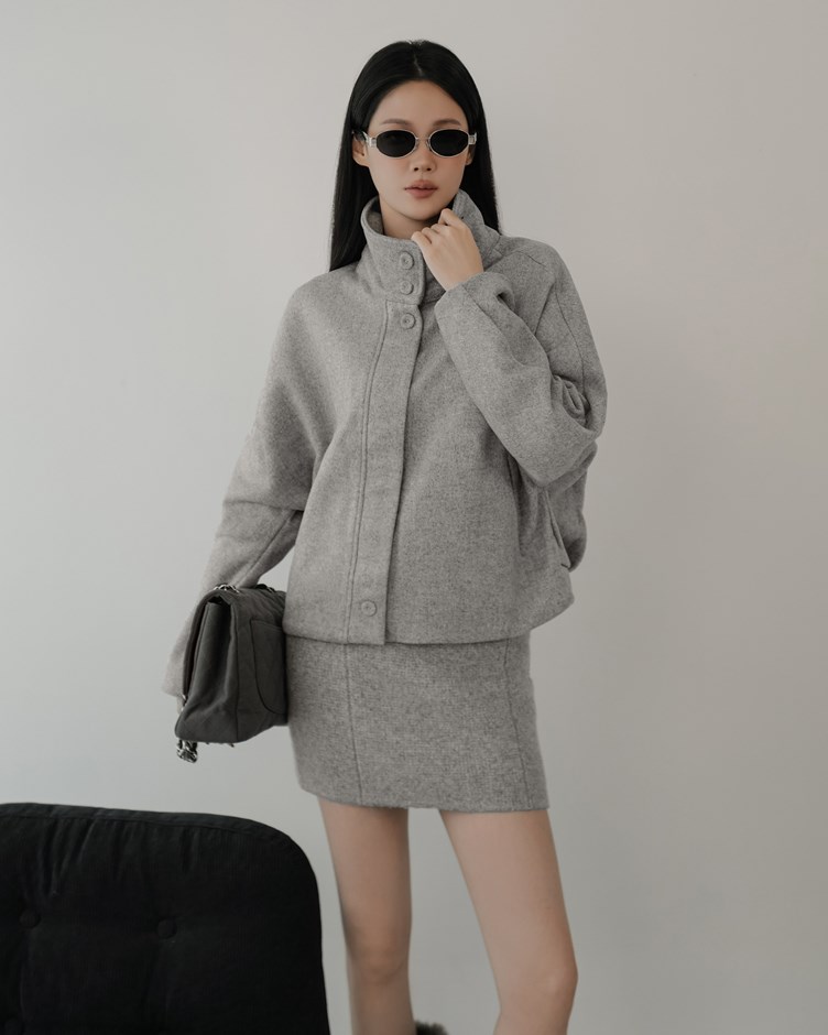 立領毛呢寬鬆外套