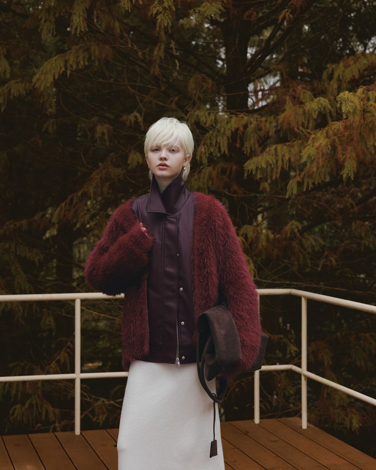 蓬鬆仿貂毛開襟外套