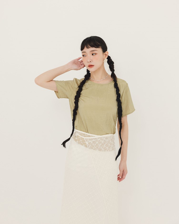 霧面壓皺紋理短袖上衣