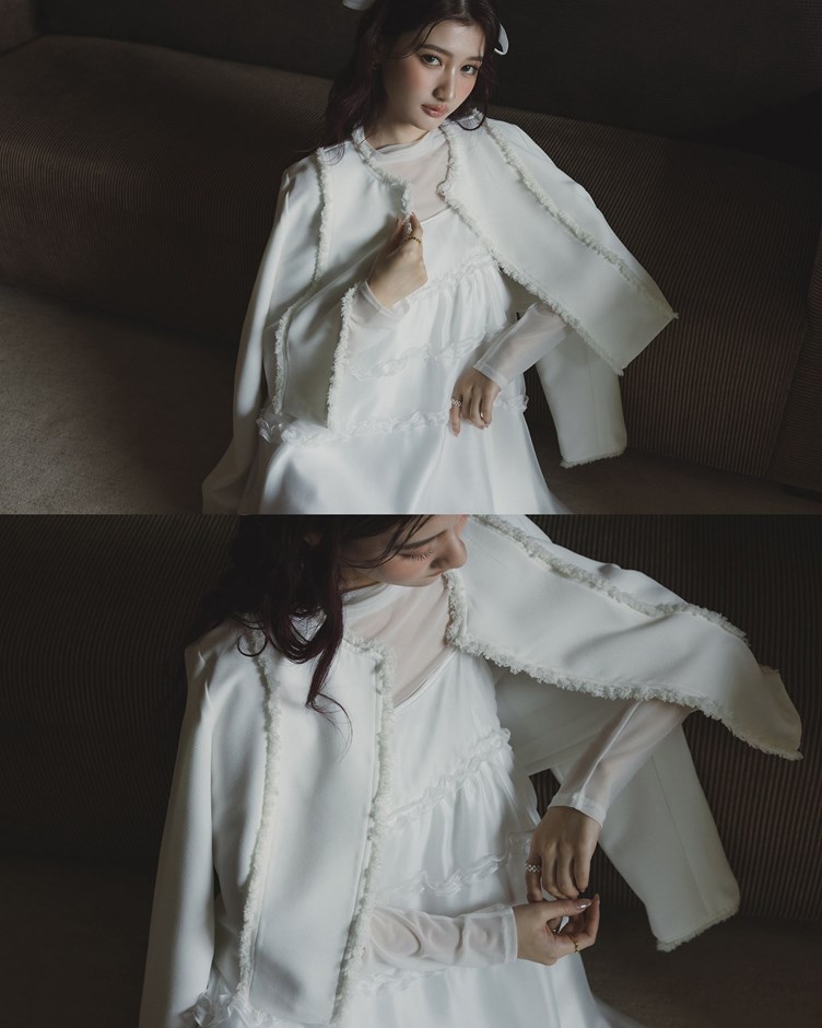 立體毛邊單釦短版外套