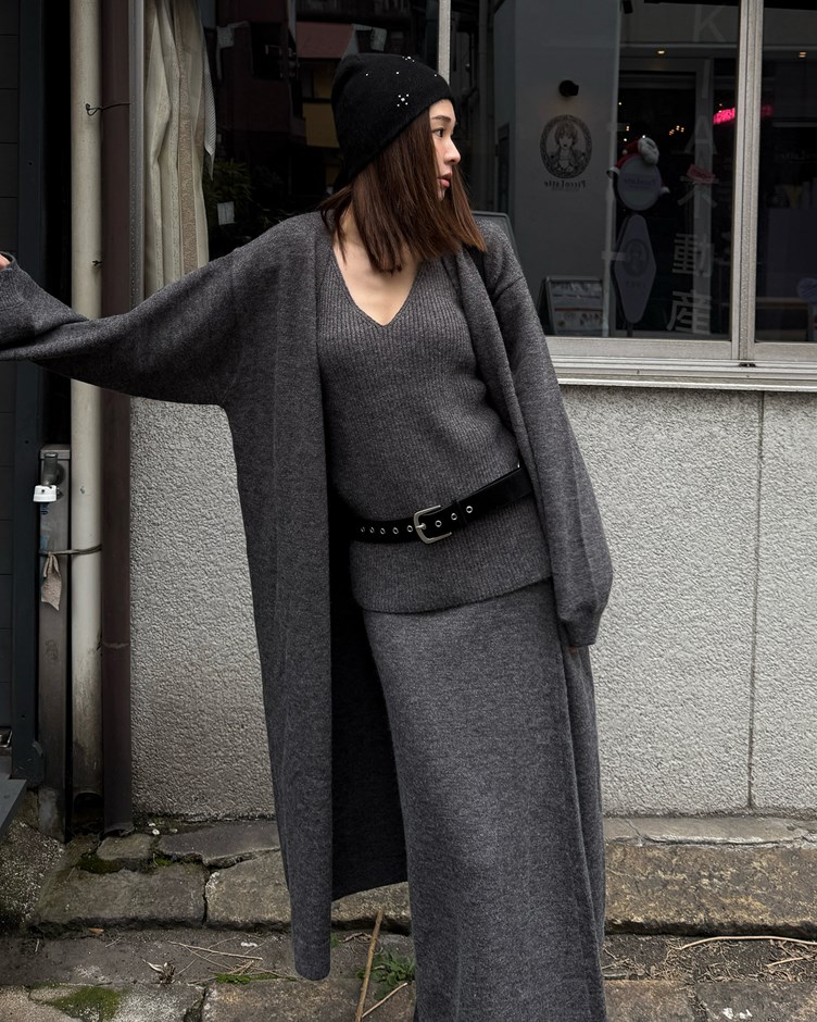 綿羊毛針織長版開襟外套