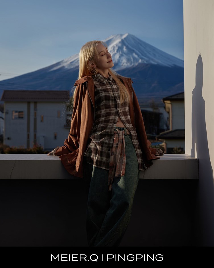 pingping-透肌格紋寬鬆襯衫